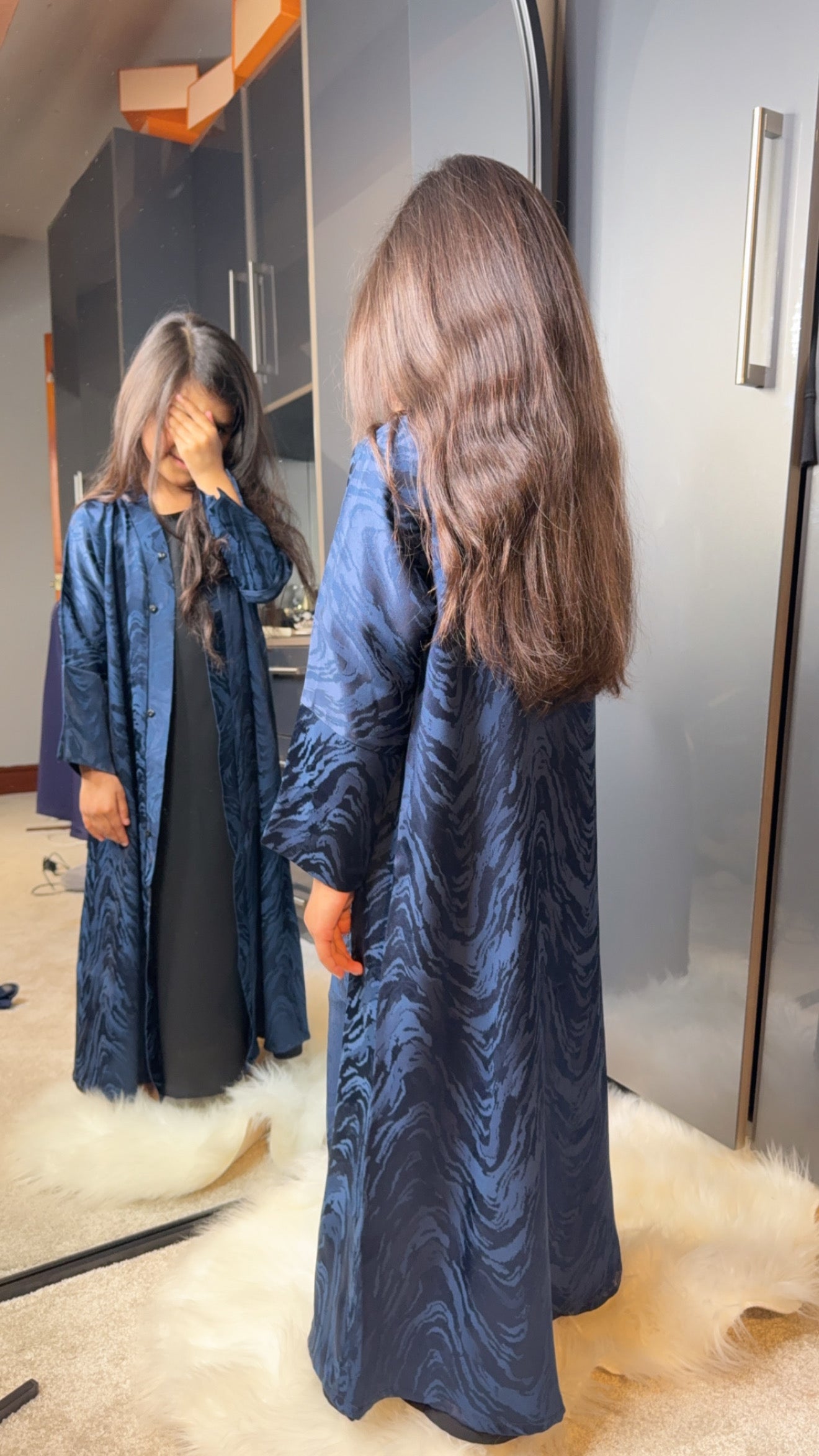 Blue Jaquard Abaya Kids