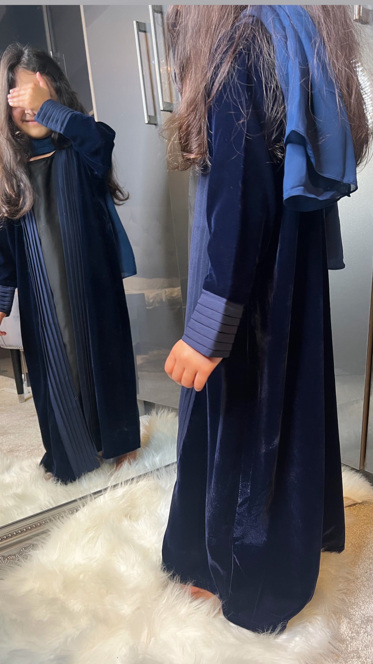 Midnight Blue Frill Open Abaya