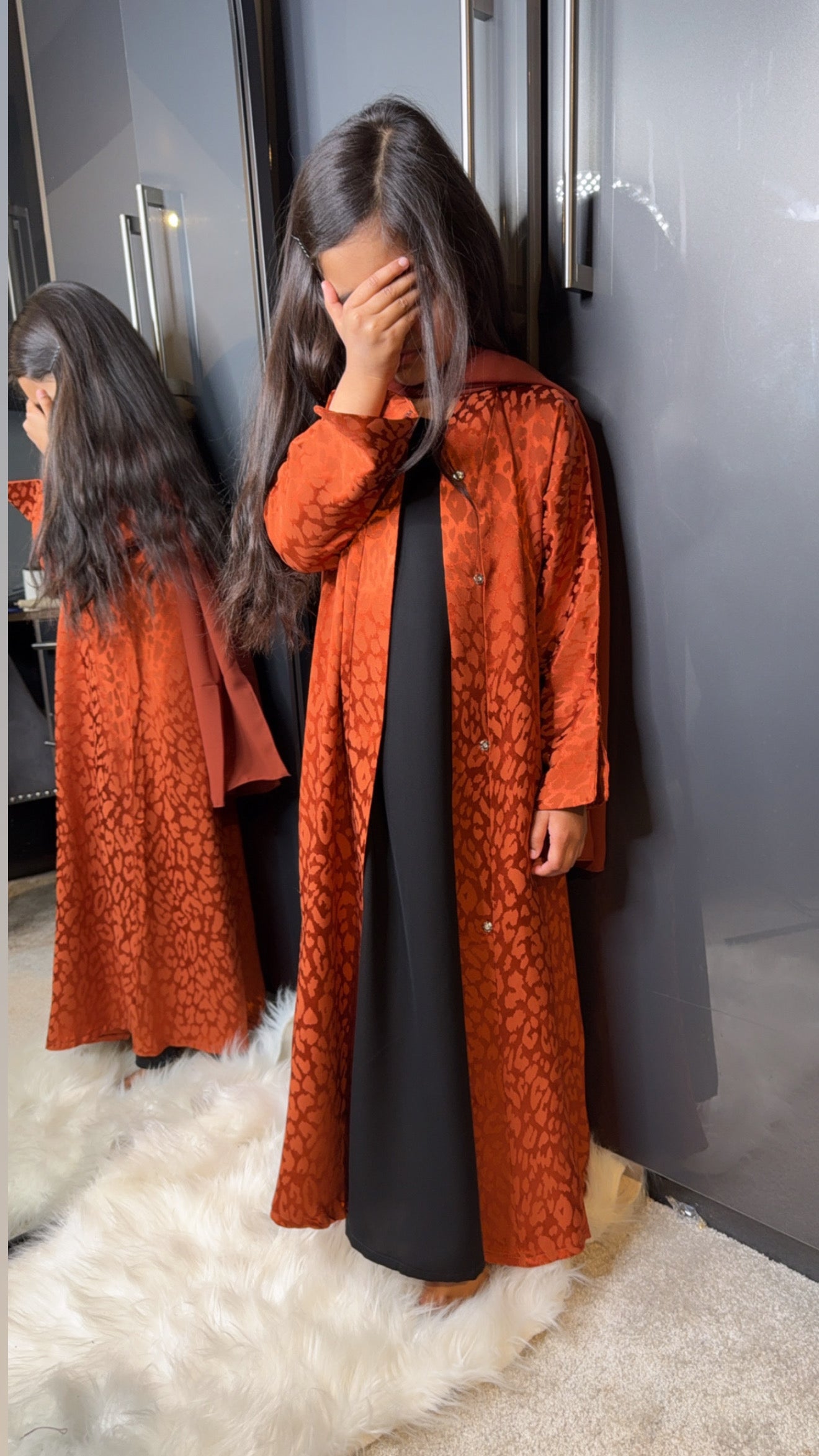 Orange Jaquard Abaya