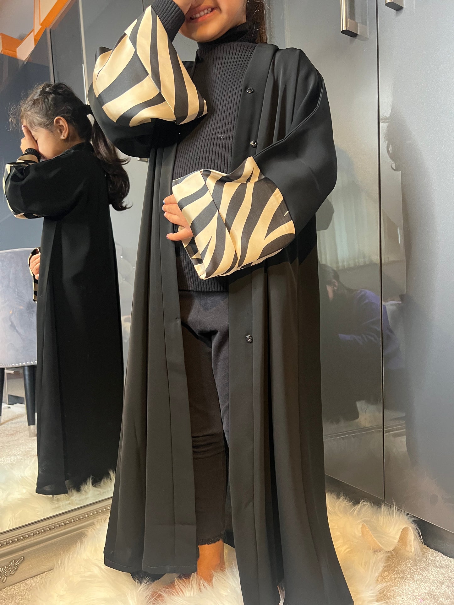 Zebra Striped Open Abaya (Kids)