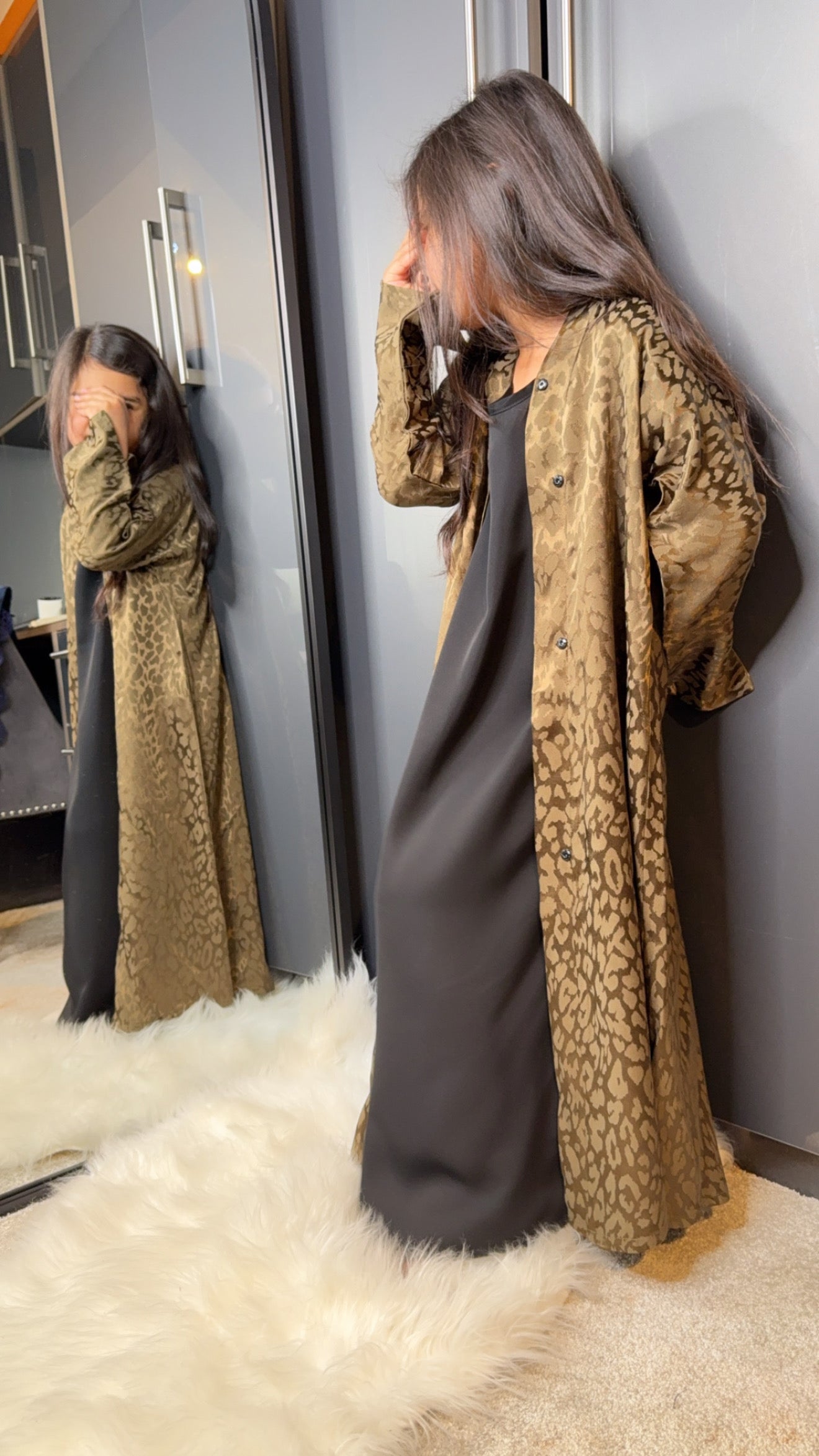 Khaki Jaquard Abaya Kids