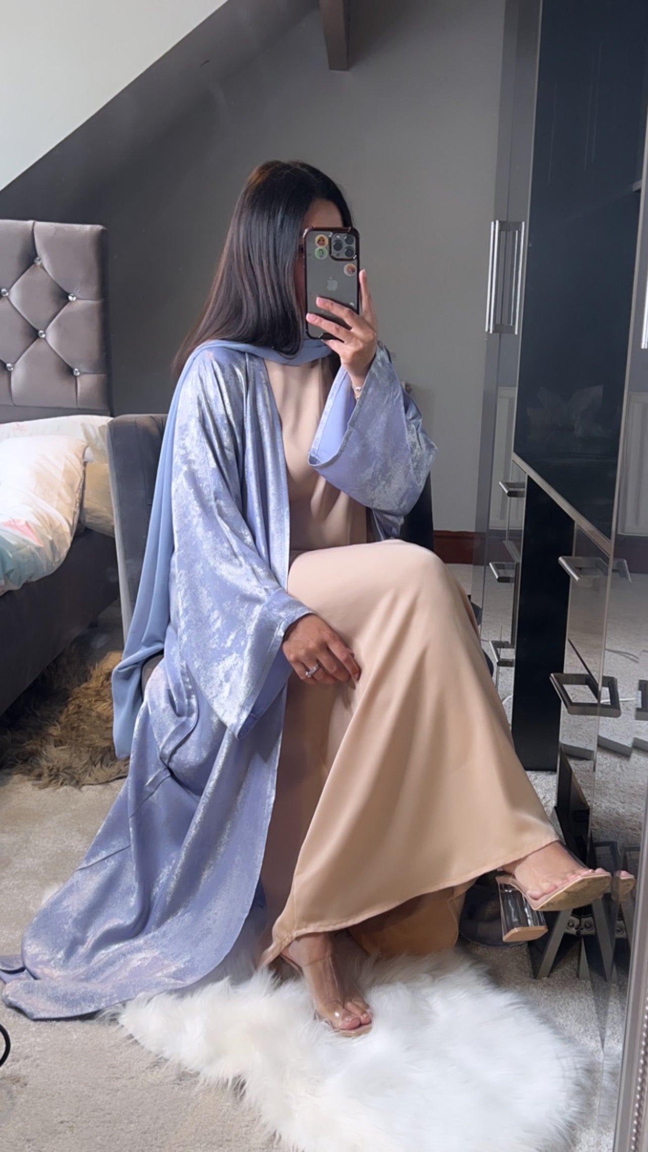 Golden Foil Abaya Set 'Lilac'