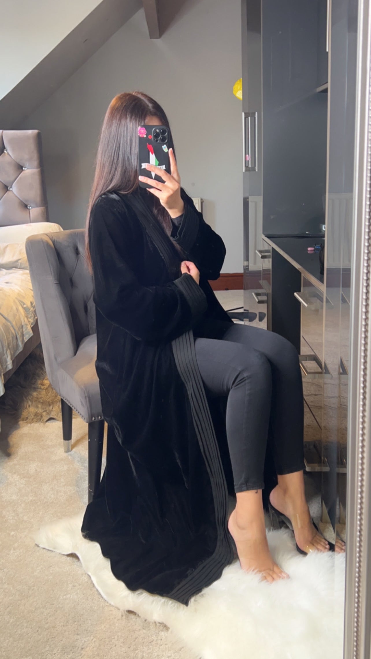 Jet Black Frill Abaya