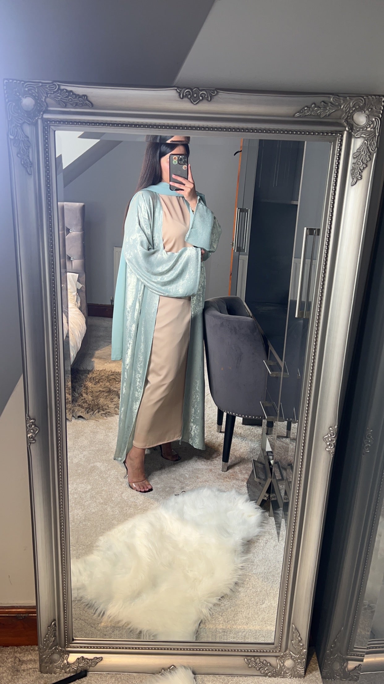 Golden Foil Abaya Set 'Mint'