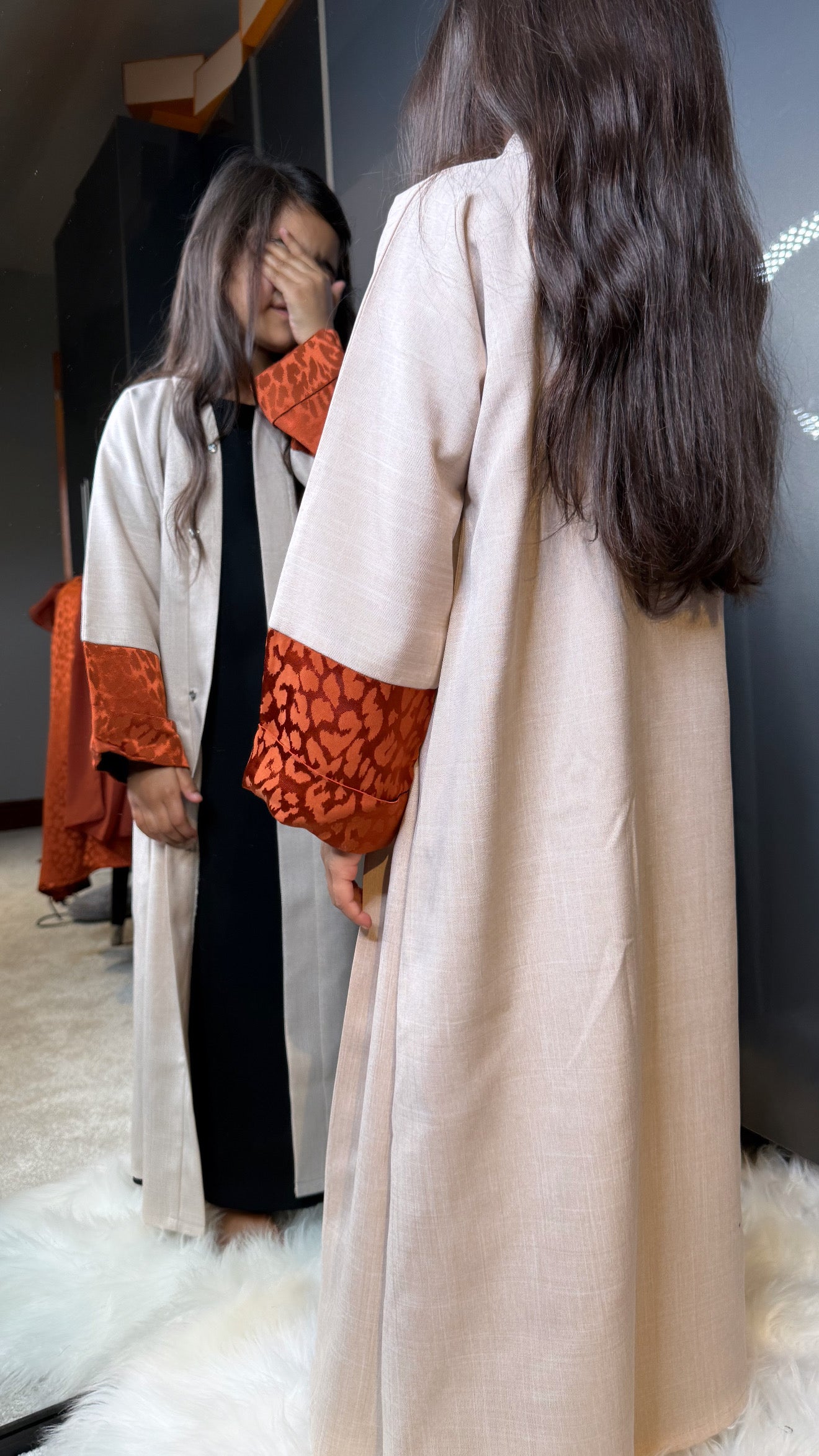 Orange Jaquard sleeve Abaya