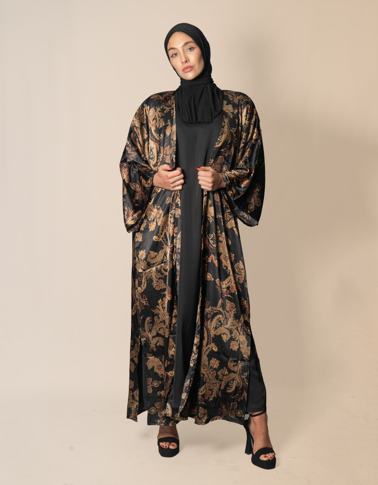 Hariir Black Satin Abaya
