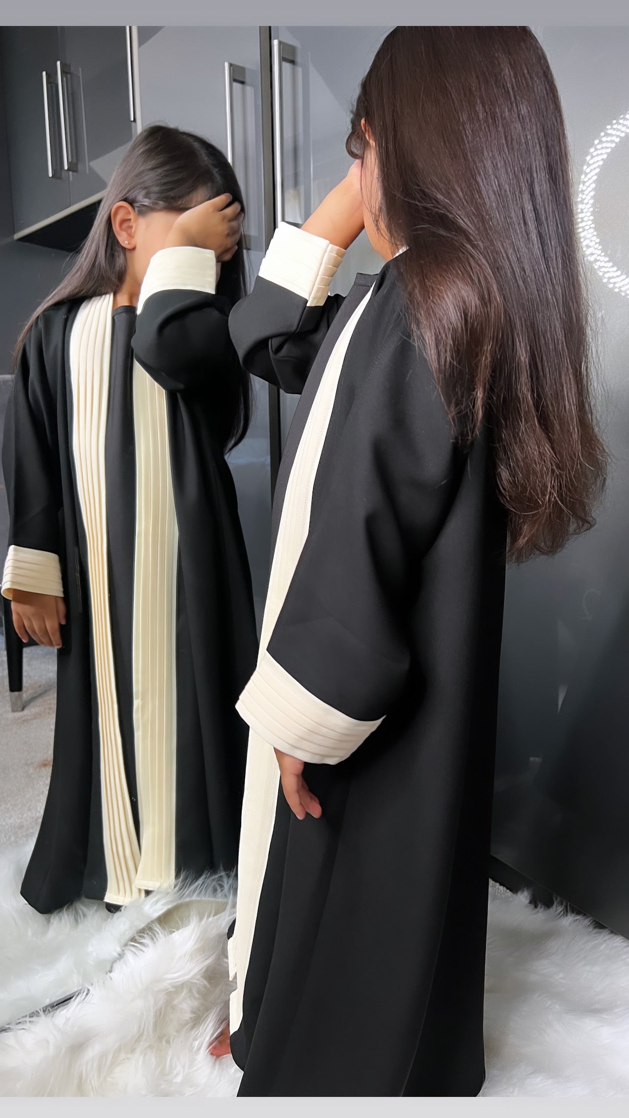 Black and Cream Pleated Abaya