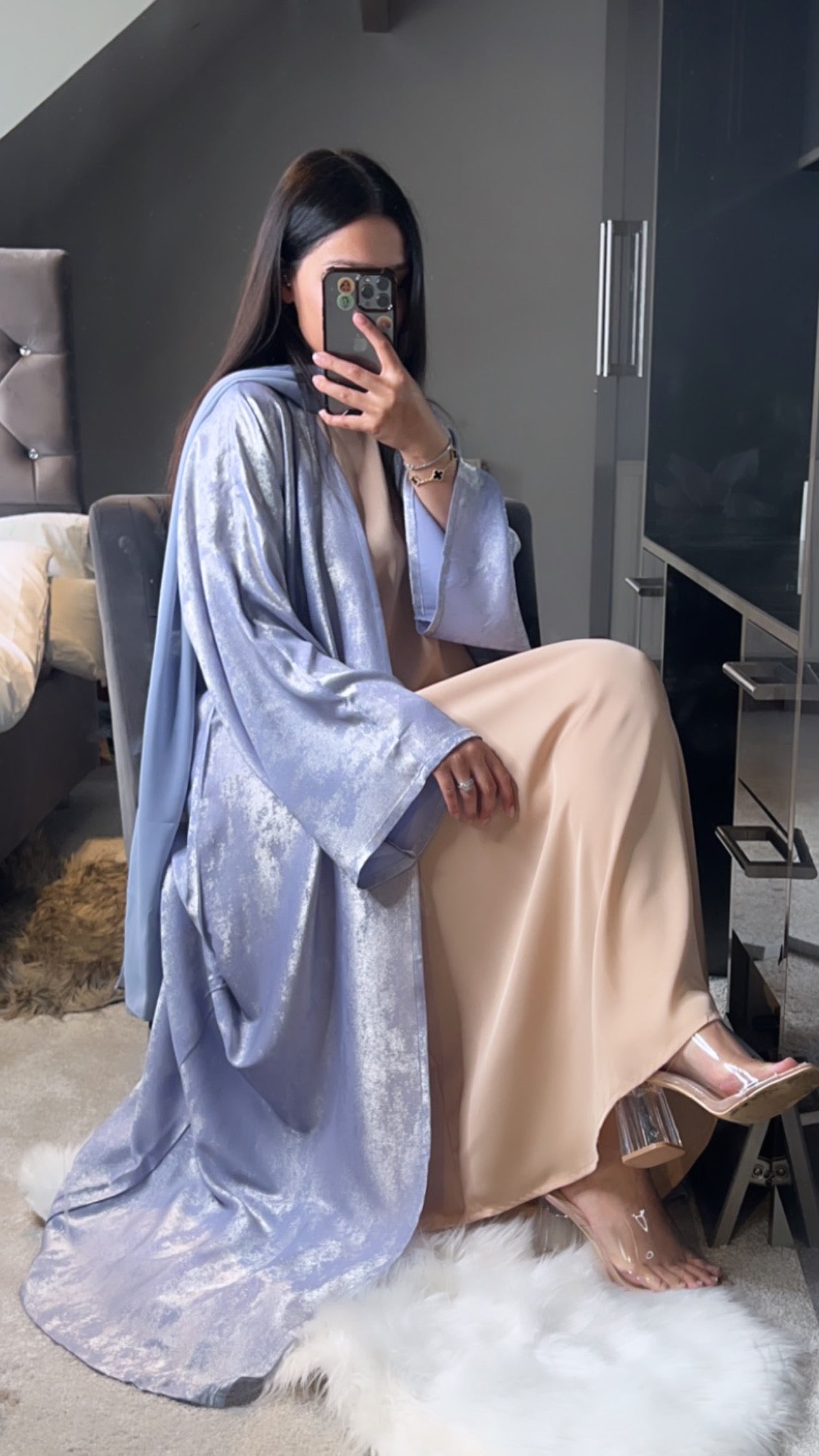 Golden Foil Abaya Set 'Lilac'