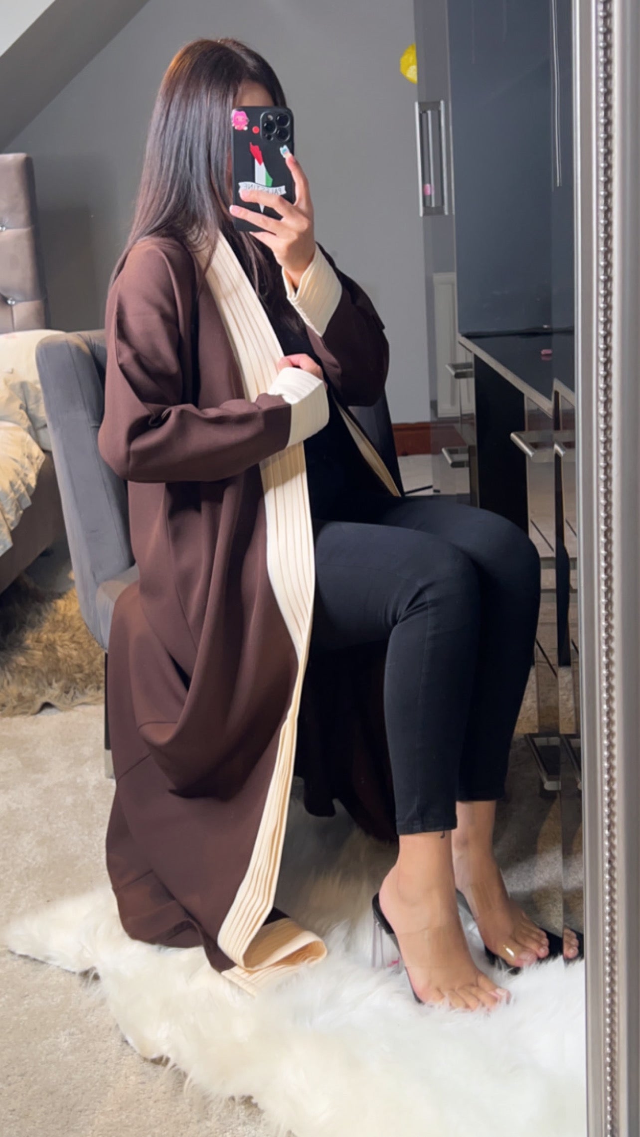 Brown and Cream Pleated Abaya